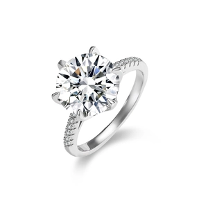 Klassischer S925 Silber-Moissanit-Ring mit Sechs-Krallen-Fassung und Pavé-Besatz-Steinen