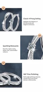Macro detail of four-prong moissanite setting and polished silver band on engagement ring