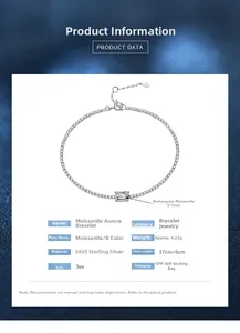 Detail of S925 sterling silver bracelet featuring a 5x7mm rectangular Moissanite center stone