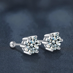 Classic 6-prong Moissanite S925 silver stud earrings with secure screw-back design