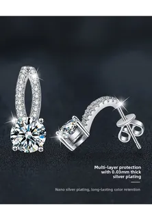 Detail of 925 silver moissanite stud earrings with 0.03mm plating for lasting shine