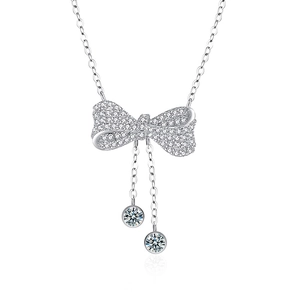 Sparkling Moissanite butterfly tassel necklace in 925 silver with elegant bow pendant