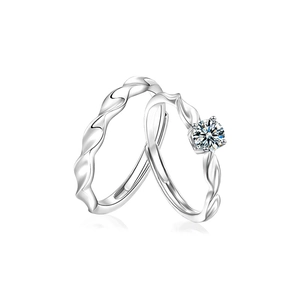 S925 sterling silver twist moissanite couple rings with adjustable open band design