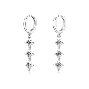S925 sterling silver tassel earrings with round moissanite in a triple star drop design