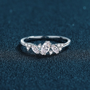 Elegant S925 sterling silver marquise cut moissanite ring with shimmering accents