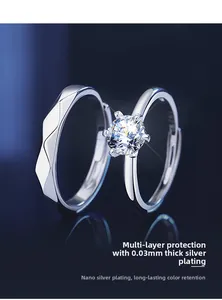 Détail des bagues de couple en argent S925 avec nano-galvanisation pour un fini brillant