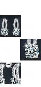 Macro detail of round moissanite earrings in four-prong S925 sterling silver setting