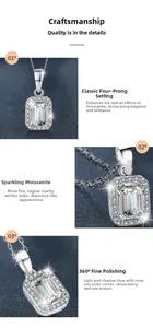 Macro detail of square moissanite pendant featuring four-prong setting and pavé accents