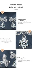 Détail macro des boucles d'oreilles nœud en argent et moissanite avec serti à six griffes
