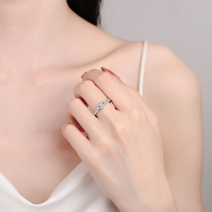 Elegant marquise cut moissanite ring in S925 sterling silver on model finger