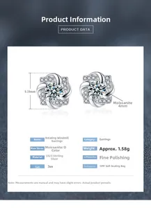 Detailed technical specifications and sizing for S925 silver moissanite windmill studs