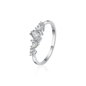 Elegant 925 sterling silver moissanite ring with marquise cut stones and tiny diamonds
