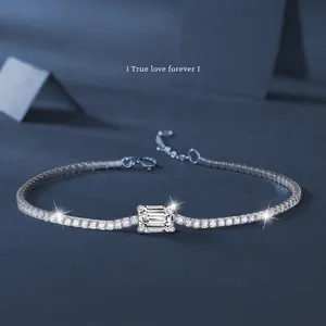 S925 Sterling Silver 1 Carat Moissanite Bracelet Emerald Cut D Color VVS1 Tennis Bracelet For Women Luxurious Jewelry Gift