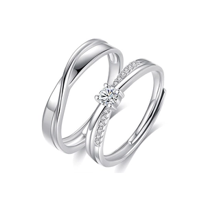 925 silver Mobius couple rings set with brilliant moissanite and adjustable open bands