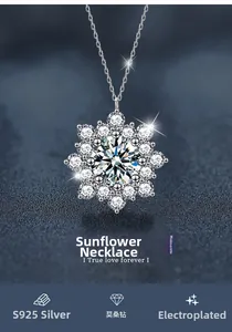 Détail du pendentif tournesol en argent S925 avec pierre centrale en Moissanite et halo
