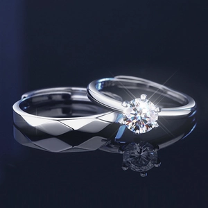 S925 Argent Sterling Moissanite Couple Bague Ensemble Minimaliste Six Griffes Engagement Mariage Réglable Motif Matelassé Bague Pour Femmes Hommes Bijoux