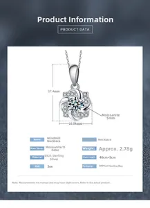 Dettaglio della collana a mulino in argento S925 con dimensioni e moissanite D da 5mm