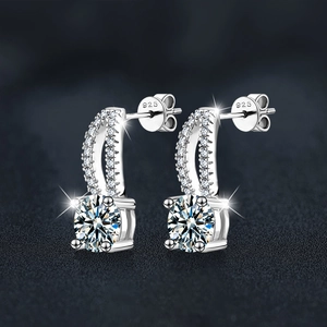 Elegant 925 sterling silver moissanite drop earrings with sparkling curved pave design