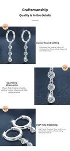 Detail view of 925 sterling silver tassel earrings with round moissanite in bezel setting