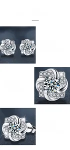 Macro detail of S925 silver windmill earrings with four-prong moissanite setting