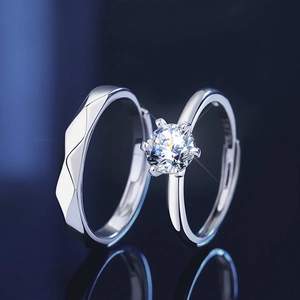 Bagues de couple en argent 925 avec moissanite à six griffes et design géométrique moderne