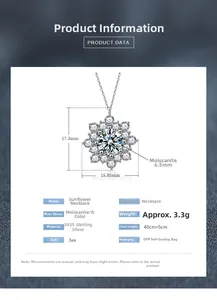 Détails du pendentif tournesol en argent S925 avec une moissanite de 6,5 mm de large