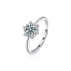 Bague flocon de neige en argent S925 avec moissanite et anneau ouvert ajustable