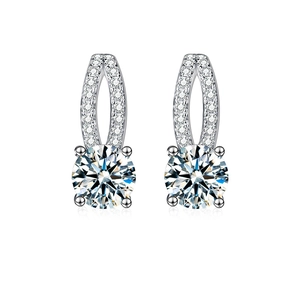 Elegant 925 sterling silver moissanite earrings with four-prong round cut studs