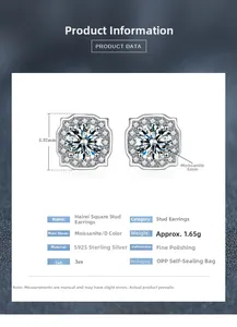 Detailed size specifications for 5mm D color moissanite S925 sterling silver stud earrings