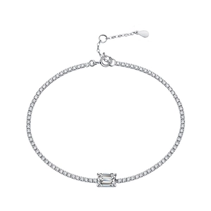 S925 sterling silver tennis bracelet with emerald cut moissanite and lobster clasp