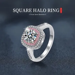 Bague en Argent Sterling 925 Moissanite pour Femme Luxe Moissanite Ronde Double Halo Strass Bague de Fiançaille Bijoux Cadeau