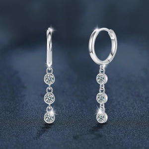 Moissanite tassel drop earrings in 925 sterling silver with sparkling round stones