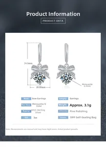 Spécifications détaillées des boucles d'oreilles nœud en argent S925 et moissanite