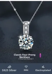 Détail macro du pendentif moissanite en argent S925 avec serti à quatre griffes et éclats
