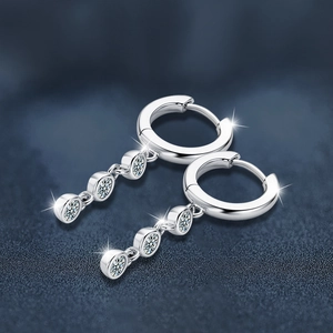 Elegant 925 sterling silver tassel drop earrings with three sparkling moissanite stones