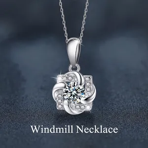 Collana con Pendente a Mulino a Vento in Argento Sterling S925 e Moissanite per Donna Design Geometrico Elegante Gioiello