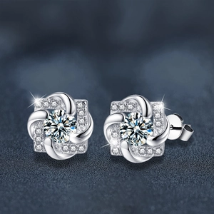 S925 Sterling Silver Moissanite Windmill Stud Earrings with Sparkling Cubic Zirconia