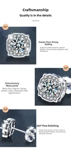 Macro shot of Moissanite earrings featuring classic four-claw setting and high-polished silver