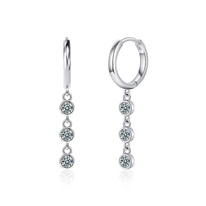 Elegant 925 sterling silver tassel earrings with three vertically set moissanite stones
