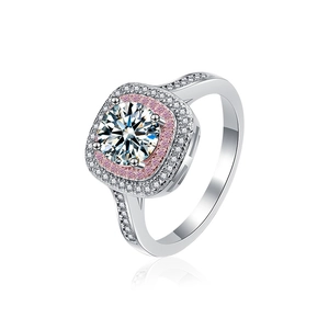 Bague moissanite en argent 925 avec pavé de diamants roses et pierres claires