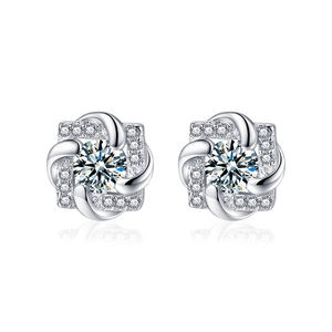 Elegant S925 sterling silver windmill stud earrings with sparkling moissanite stones