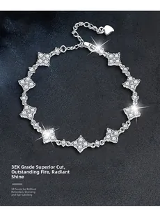 Detail of S925 sterling silver clover bracelet with 58 facets and 3EX grade cut stones