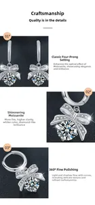 Détail macro de boucles d'oreilles nœud en argent avec moissanite sertie à quatre griffes