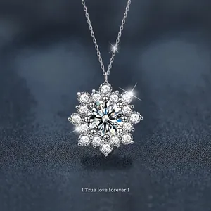 Collier Tournesol en Argent Sterling 925 pour Femme avec Pendentif en Moissanite Taille Ronde Couleur D VVS1 Bijoux de Luxe