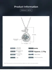Details für S925 Silber Fischschwanz-Halskette mit einem 6,5 mm Moissanit-Anhänger