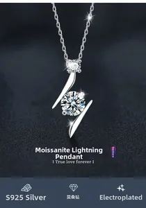 Macro detail of lightning bolt pendant in S925 silver with sparkling moissanite stones