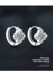 Detail view of silver clover earrings with high-grade multi-layer nano plating for durability