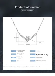 Détails du collier cœur en V argent S925 avec moissanite couleur D de 5mm
