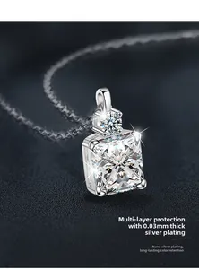 Macro shot of S925 silver square moissanite pendant with high polish finish