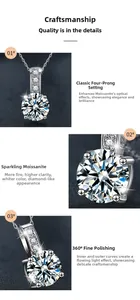 Vues détaillées du pendentif classique en moissanite avec serti à quatre griffes et éclat